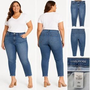 Maurices 20W Mid Rise Raw Hem Skinny Jeans Blue